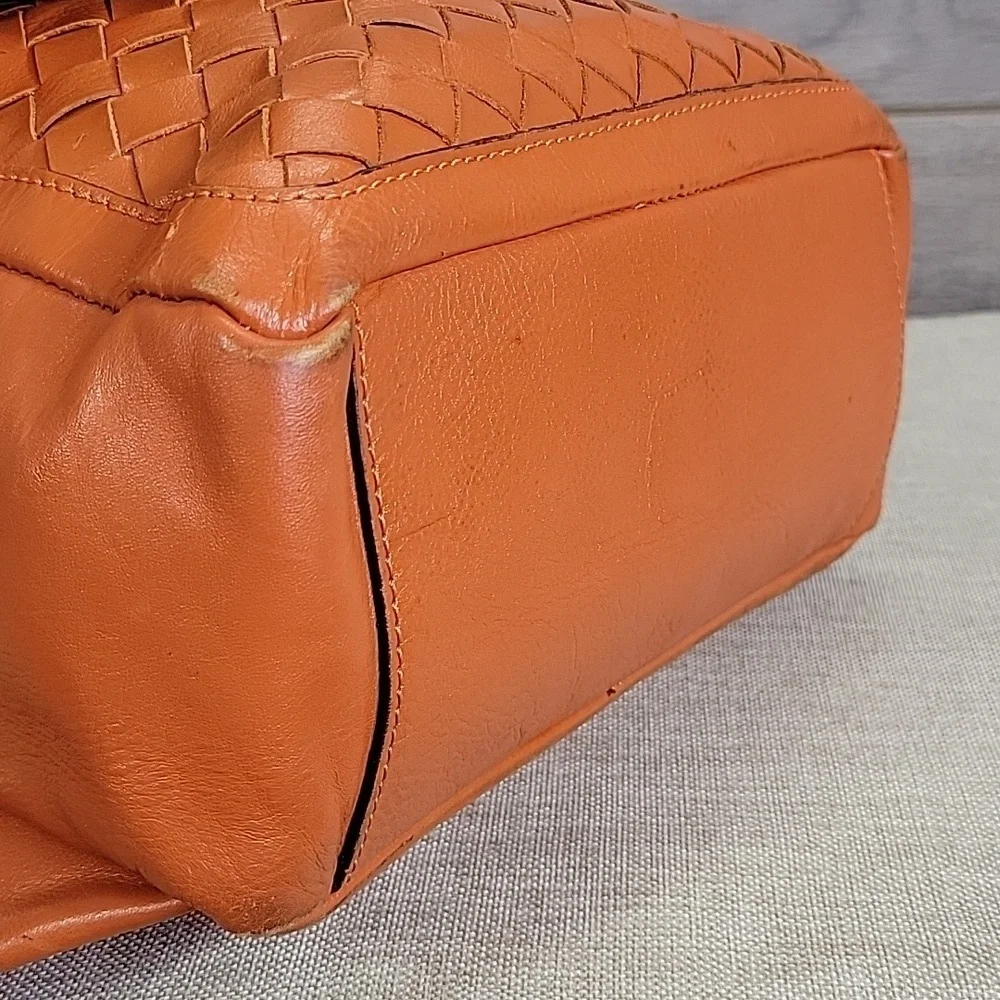 Anna Paola Orange Woven Leather Backpack Shoulder Bag